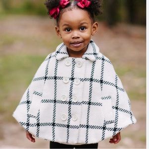 EUC Baby Gap White and Black Plaid Cape Jacket Wool Blend -Size 5T